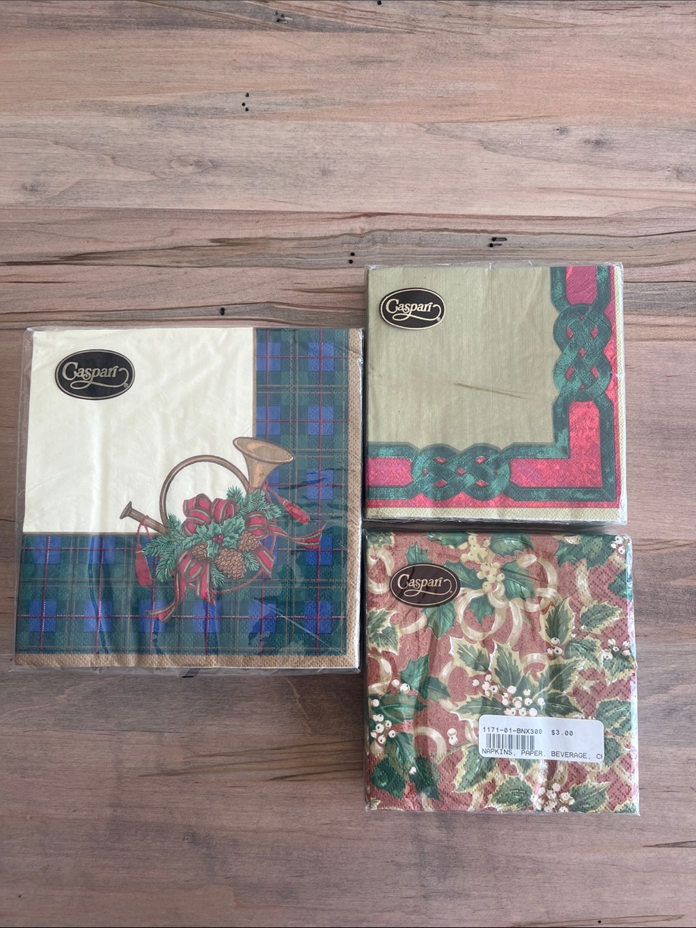 Caspari Holiday Paper Napkins - Assorted Green and Red Designs